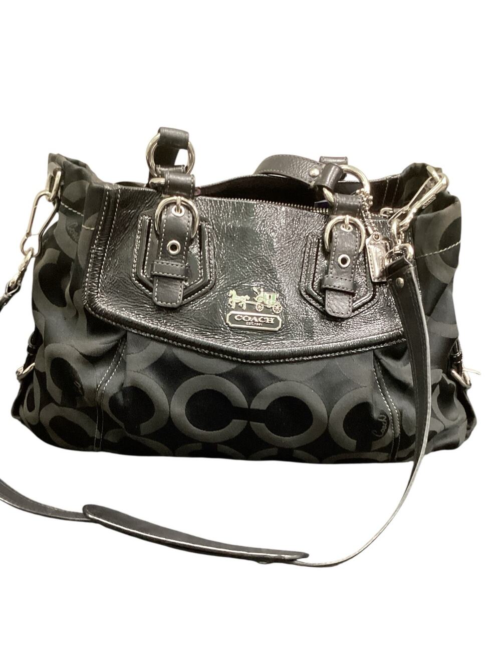 Coach Bag Signature Madison Satin And Leather Satchel 14578 Two Handles & Strap